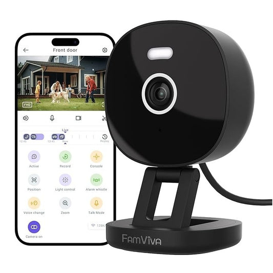 FamViva M3 2K Outdoor Indoor Wi-Fi Security Camera Works with Alexa