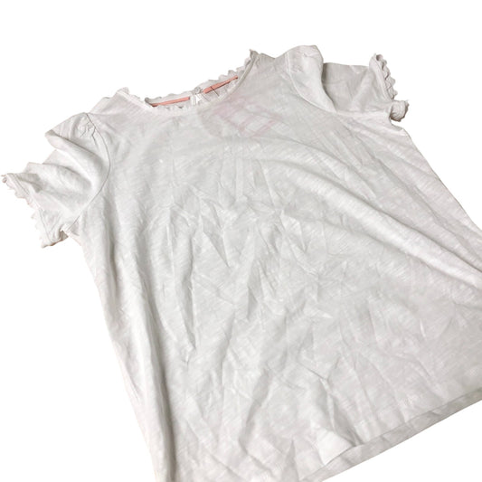 Women's White T-Shirt with Ruffled Sleeves and Keyhole Back UK10