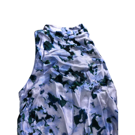 River Island Blue Floral Satin Cross Back Midi Dress - Size 16