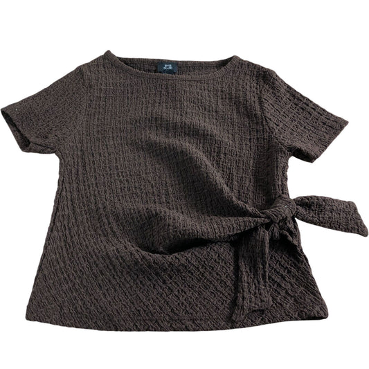 River Island Brown Short Sleeve Top UK7-8 Years Girls Textured Tie Waist