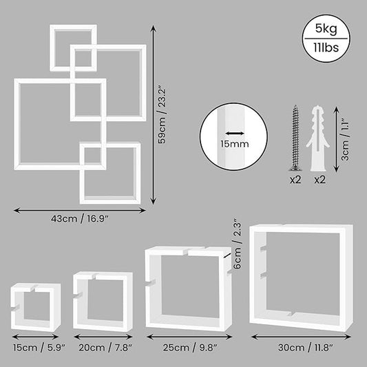 BELLE VOUS Wall Mounted Cube Design Shelves Floating White Shelving
