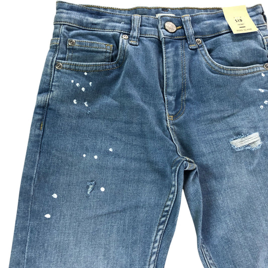 River Island Sid Skinny Jeans UK8 Years Distressed Blue Wash Denim