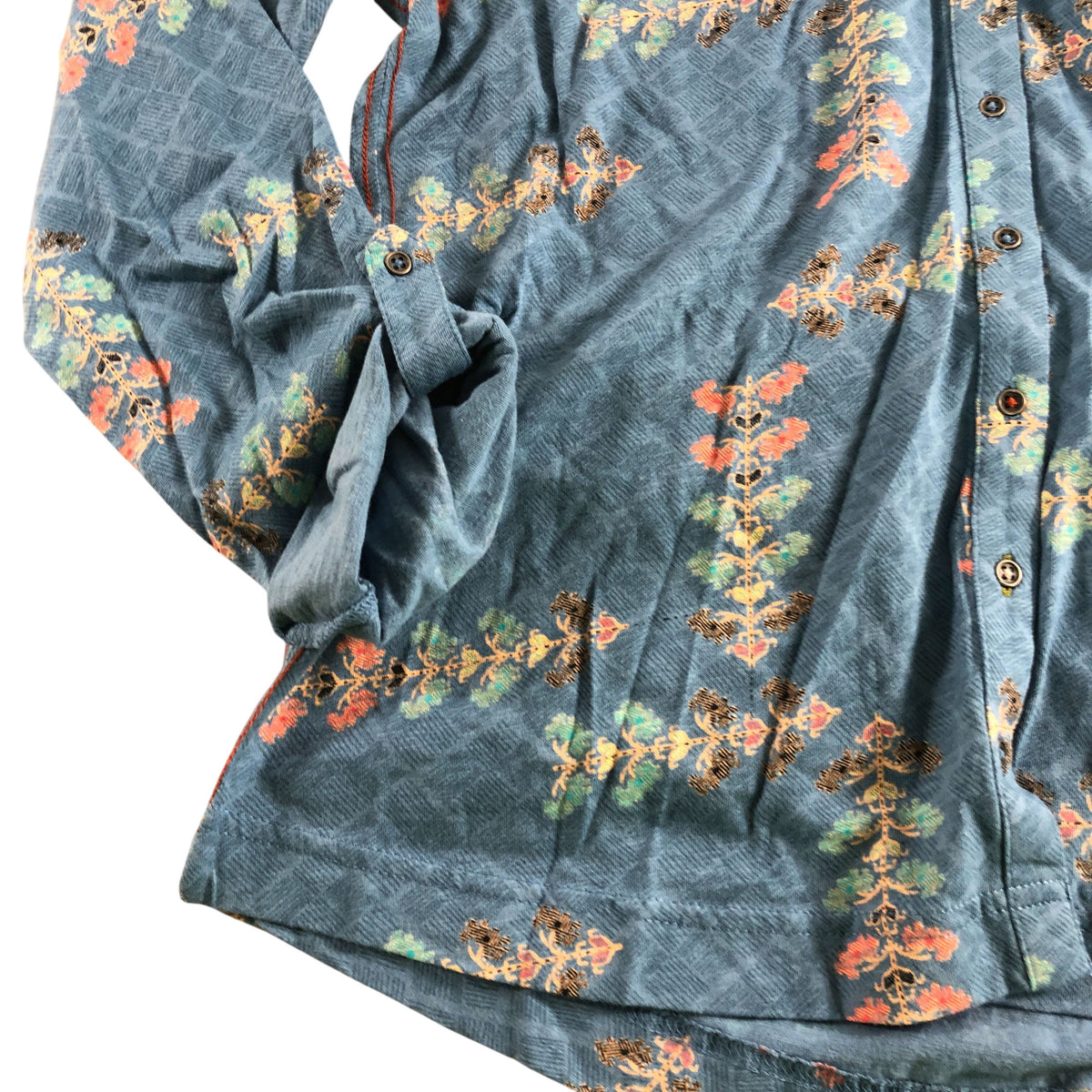 Annie Jersey Shirt UK10 Women's Blue Floral Cotton Blouse