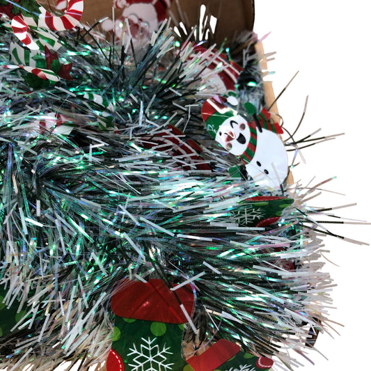 Christmas Garland Decorative Tinsel 5M Silver Green Red Snowflake Design