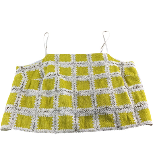 River Island UK16 Women's Yellow Cropped Cami Top With White Lace Detailing