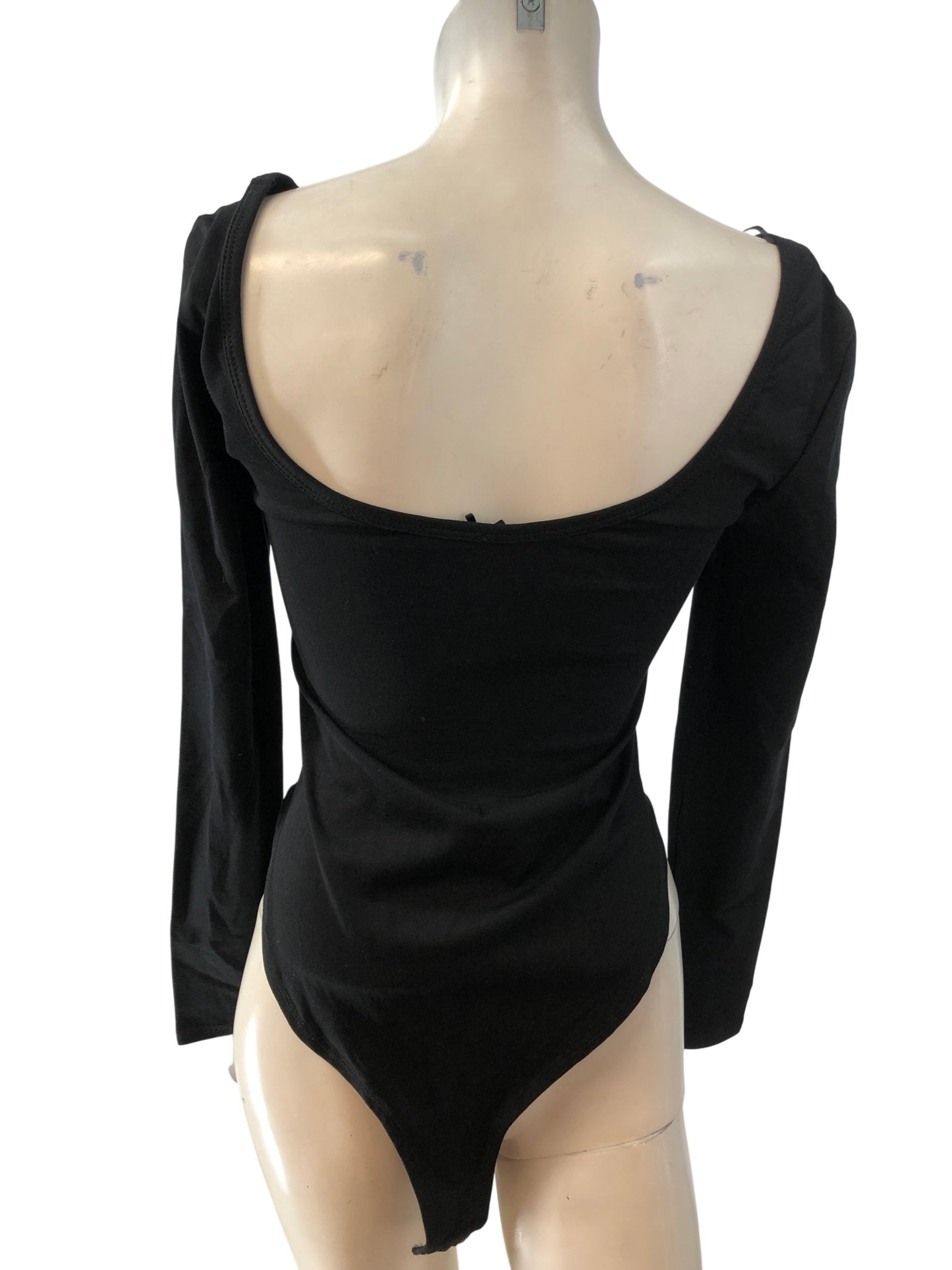 River Island Relaxed Bodysuit UK8 Women's Long Sleeve Black Cotton Blend