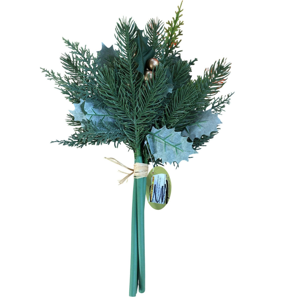 Artificial Christmas Bouquet Green Pine Sprigs Gold Berries