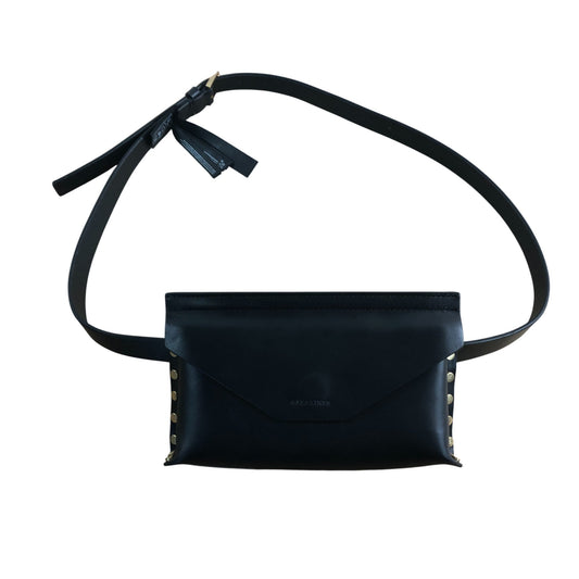 Allsaints Eden Stud Bag Belt Black Leather Adjustable Crossbody Bag