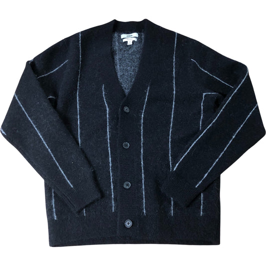 Women's Wool Blend Cardigan M Regular Black Striped Warm Knitwear