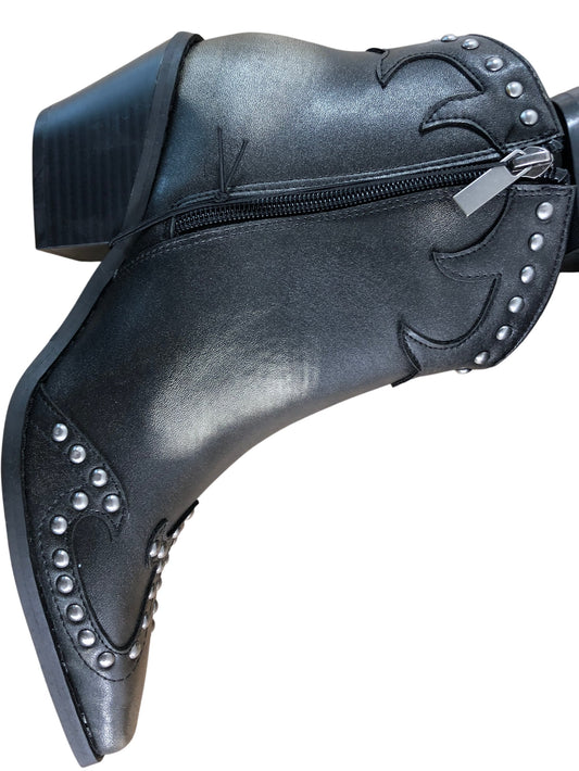 Women's Black Ankle Boots UK4Studded Detail Zip Up Western Style