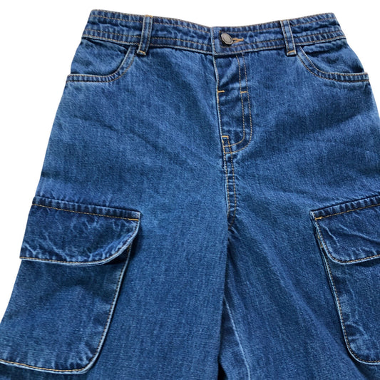 River Island Cargo Jeans UK7-8 Years Unisex Wide Leg Pockets