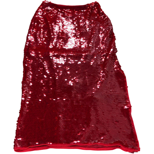 Red Sequin Midi Skirt UK12 Women's