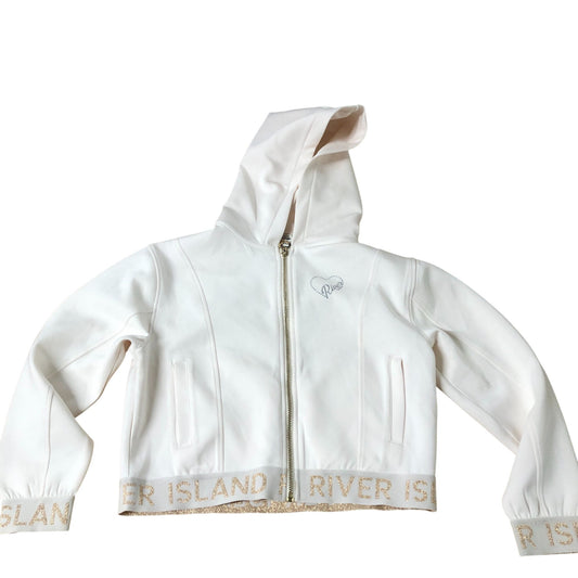 River Island Girls White Zip Hoodie Casual Cropped Stylish Design 9-10 Years