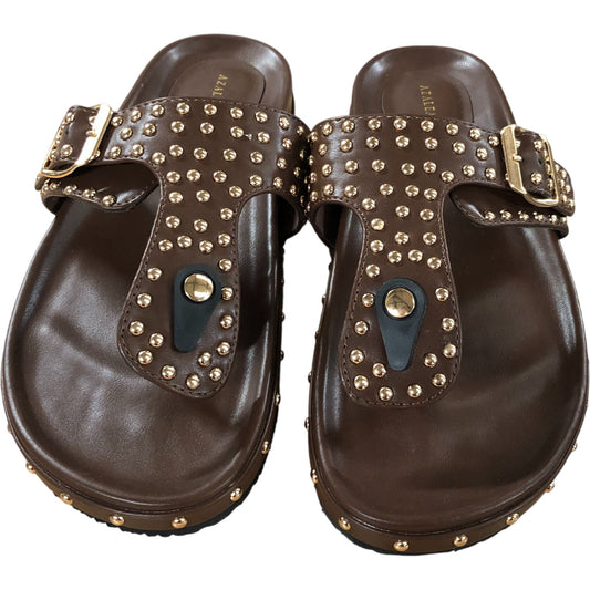 Azalea Wang Studded Slide Sandals UK Size 8 Women's Brown Buckle Design