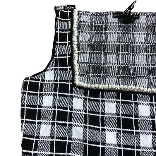 River Island Checked Fit Flare Top UK XS Women's Black and White Peplum