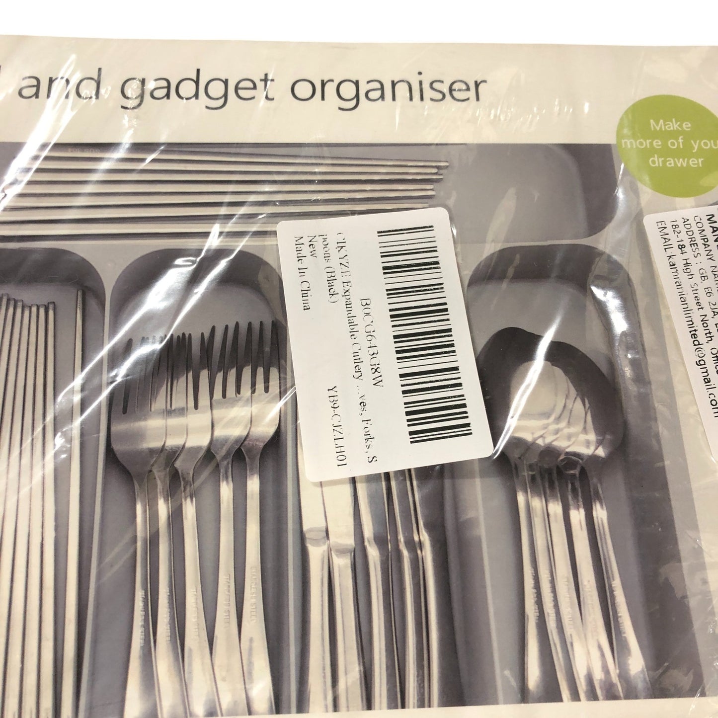 Cutlery Utensil & Gadget Organiser Drawer Tray Multi Compartment Kitchen Black