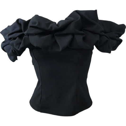 River Island Black Off Shoulder Ruffle Top UK M Women's Fashion Elegant Blouse