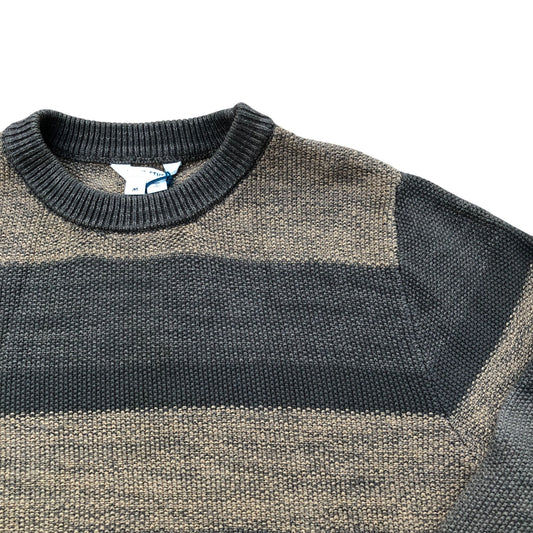 Space Dye Crew Neck Jumper Khaki Striped Size M