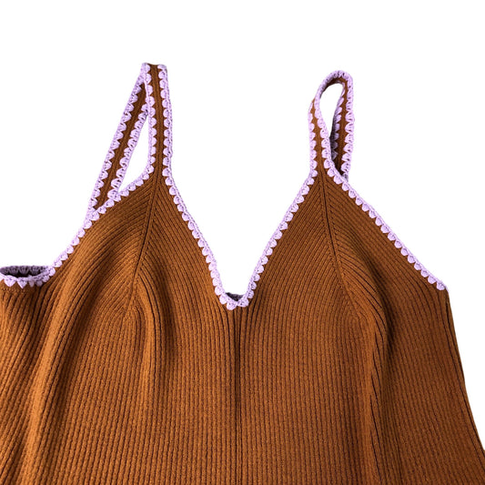 Boden Sleeveless Dress Women's Ribbed Cotton Orange with Pink Trim Size 14