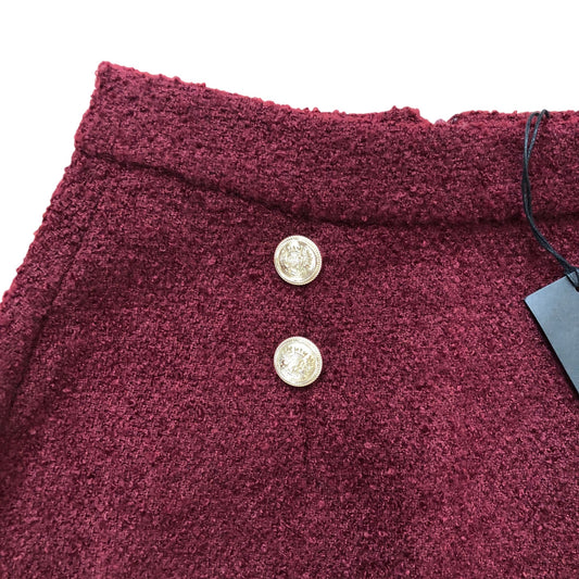 River Island A Line Skirt Size 8 Women's Burgundy Wool Blend Button Detail