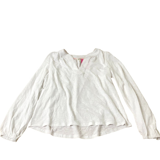 Ava Long Sleeve Trim Top Women's Casual White Cotton UK12