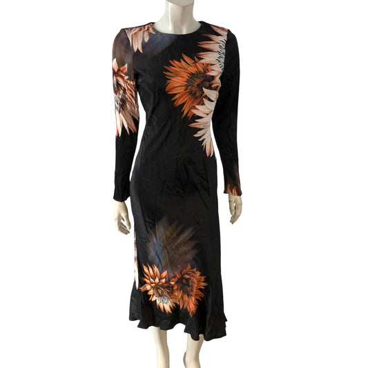 Karen Millen Petite Black Long Sleeve Floral Dress UK6 Women's Elegant Style