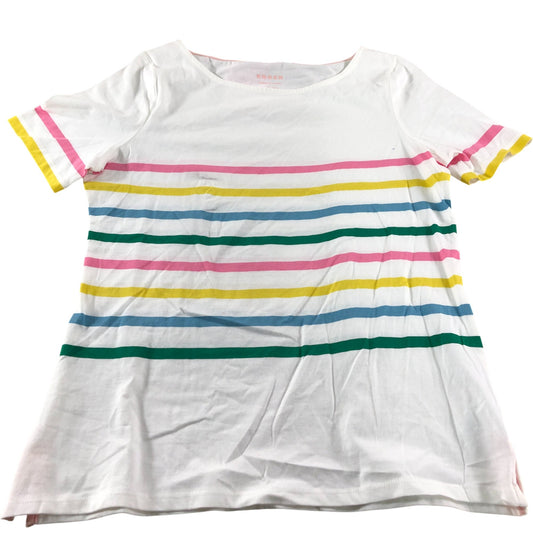 Boden Striped T-Shirt Women's Short Sleeve Cotton White Pink Green Yellow UK10