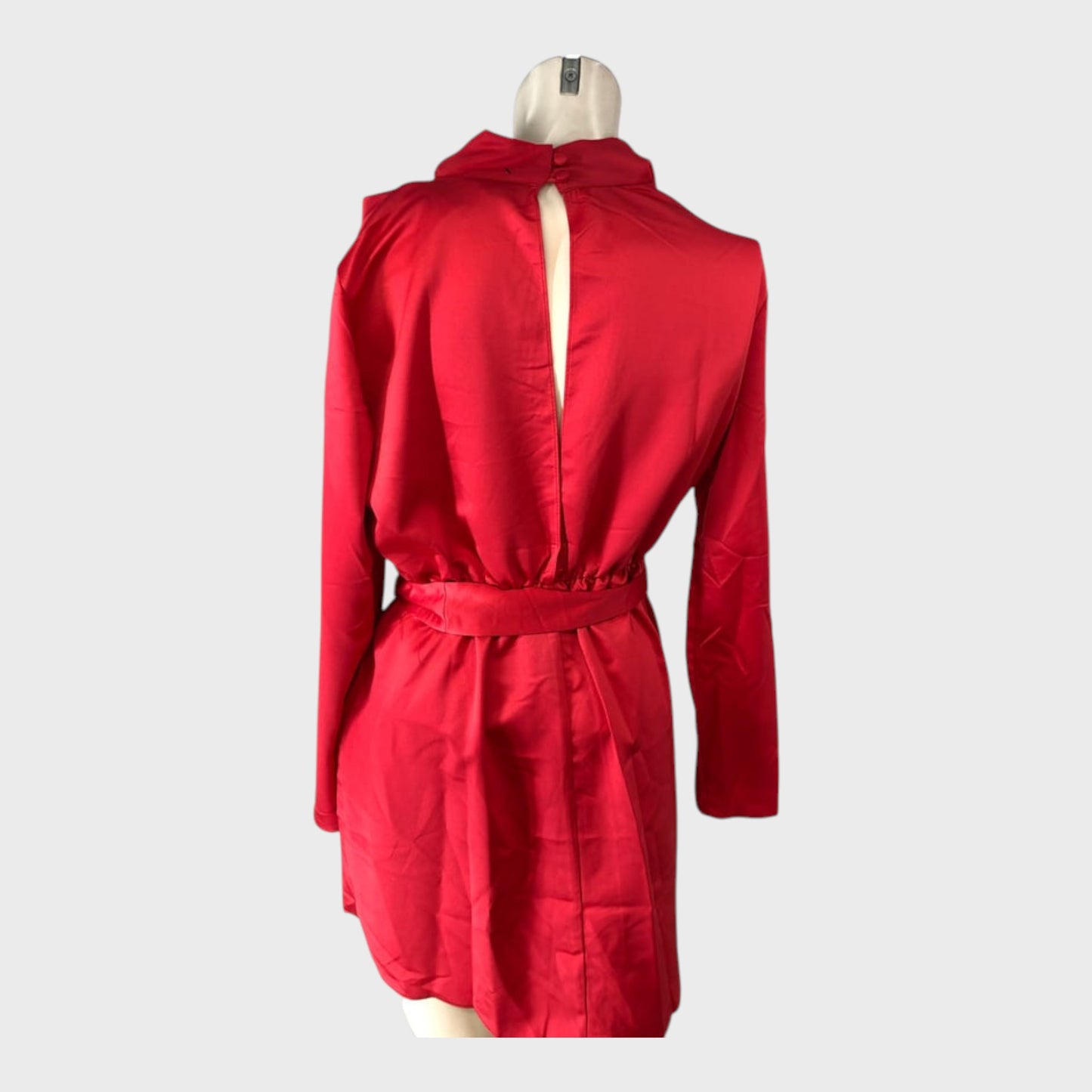 RIVER ISLAND Women's Cowl Neck Long Sleeve Red Mini Dress 100% Polyester