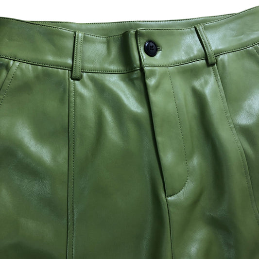 River Island Green Faux Leather Trousers UK Size 12 Women's High Waist Loose Fit