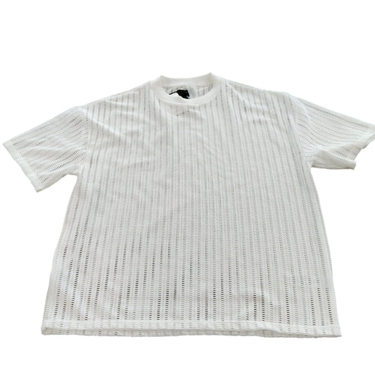 River Island Men's UKM Mesh Knit T-Shirt White Short Sleeve Casual Top