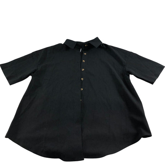 Short Sleeve Casual Shirt Men's Black Button Up Polyester Medium