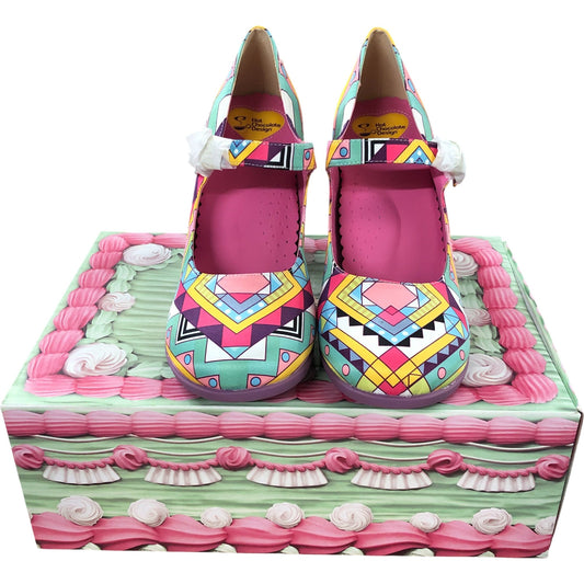 Hot Chocolate Design Geometric Heels Size UK 8 Women's Colourful Patterned Shoes