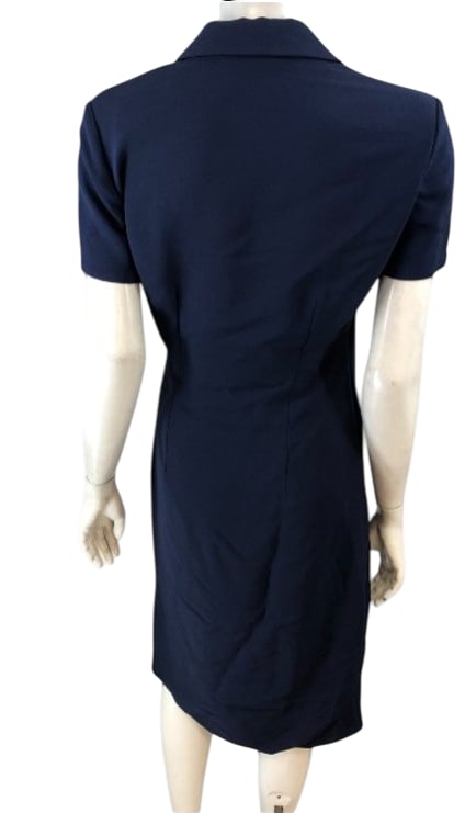 Formal Ladies Dress Navy Blue Short Sleeve Wrap Design UK Size 16 Smart Casual
