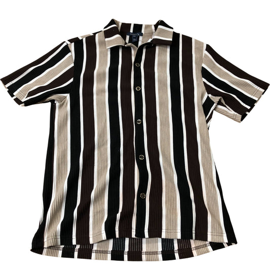 Branded Short Sleeve Casual Shirt Men's Striped Design Polyester Blend XS