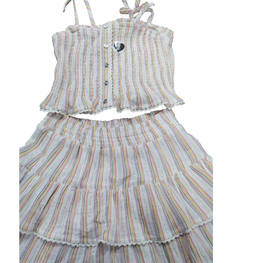 River Island 2 Piece Set Girls 9-10 Years Striped Ruffled Summer Outfit