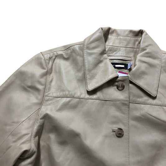 Butter Yellow Leather Scallop Detail Jacket Size XL