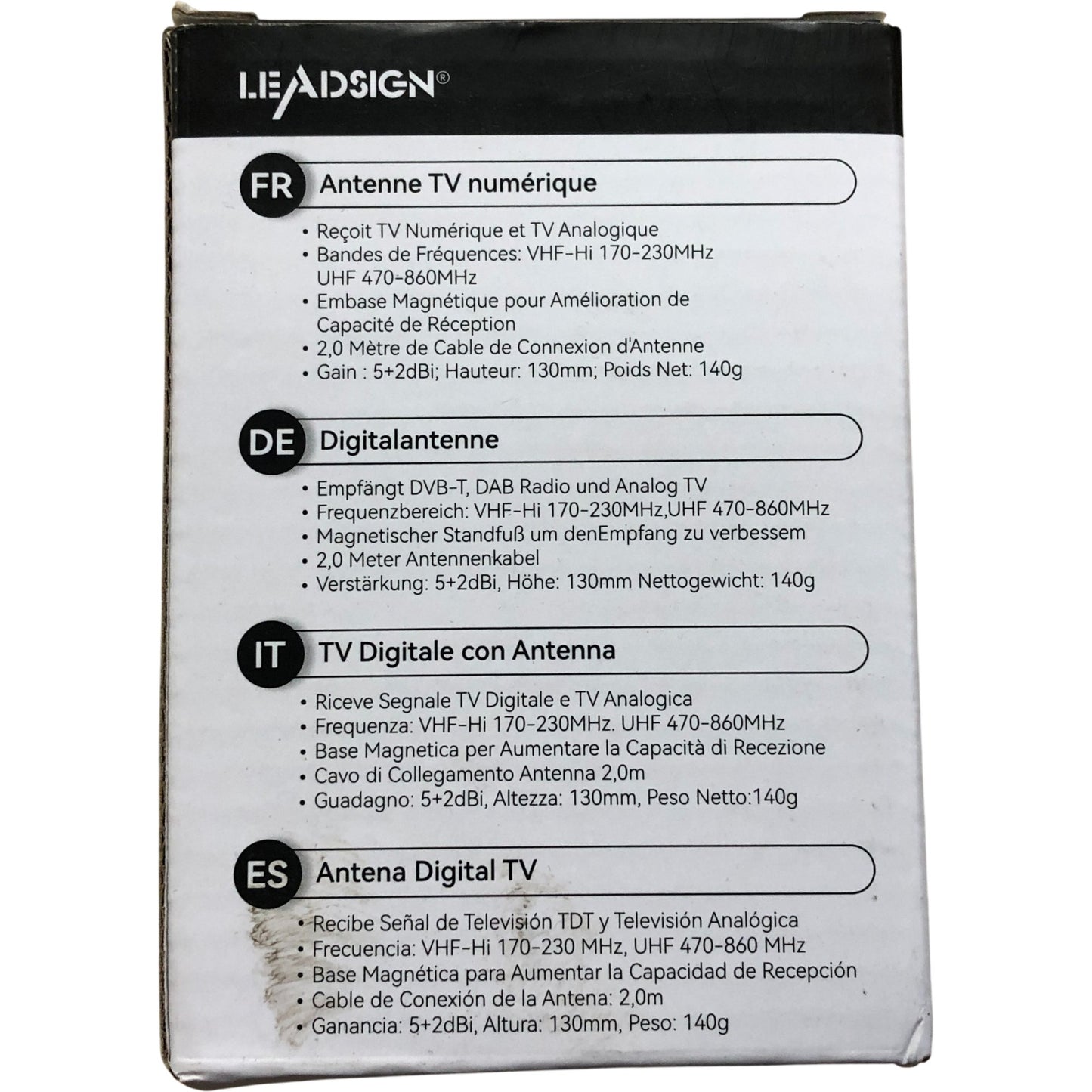 LeadSign Digital HDTV Indoor Outdoor Antenna 4K Freeview DVB-T Magnet Base
