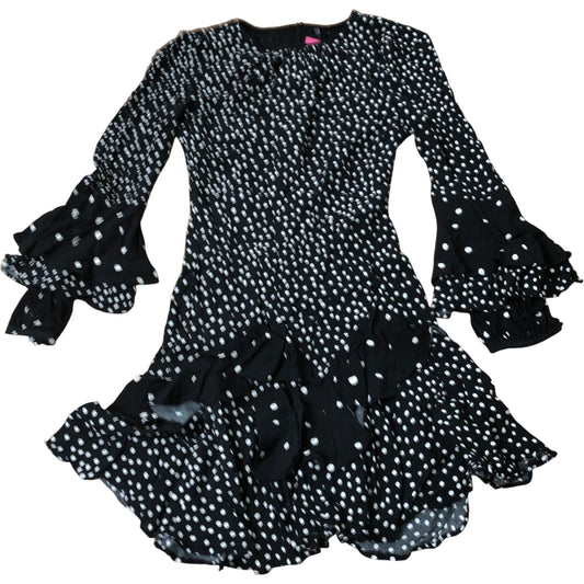 Black Polka Dot Dress Ruffle Bell Sleeve Smock Style Size 8
