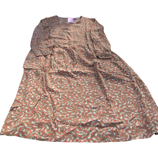 Long Sleeve Dress UK10 Women's Viscose Brown Floral Print