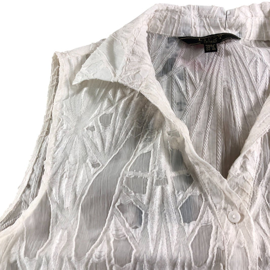 Lipsy London Sleeveless Blouse UK12 Women's White High Neck Textured Blouse