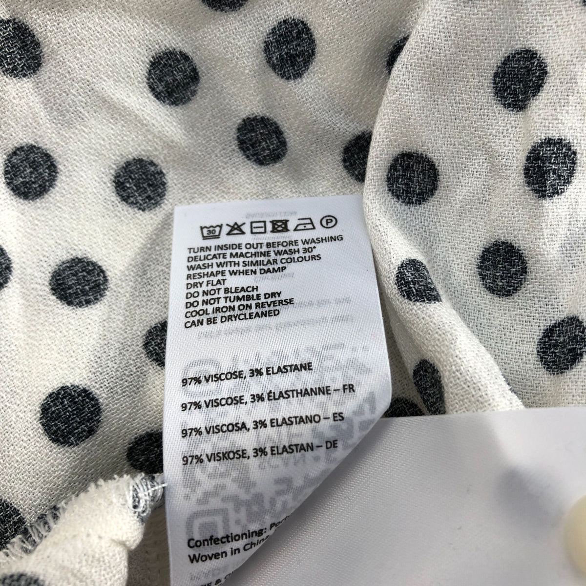 Baukjen Women's Polka Dot Blouse Size 8 Viscose Long Sleeve Ruffled Neck