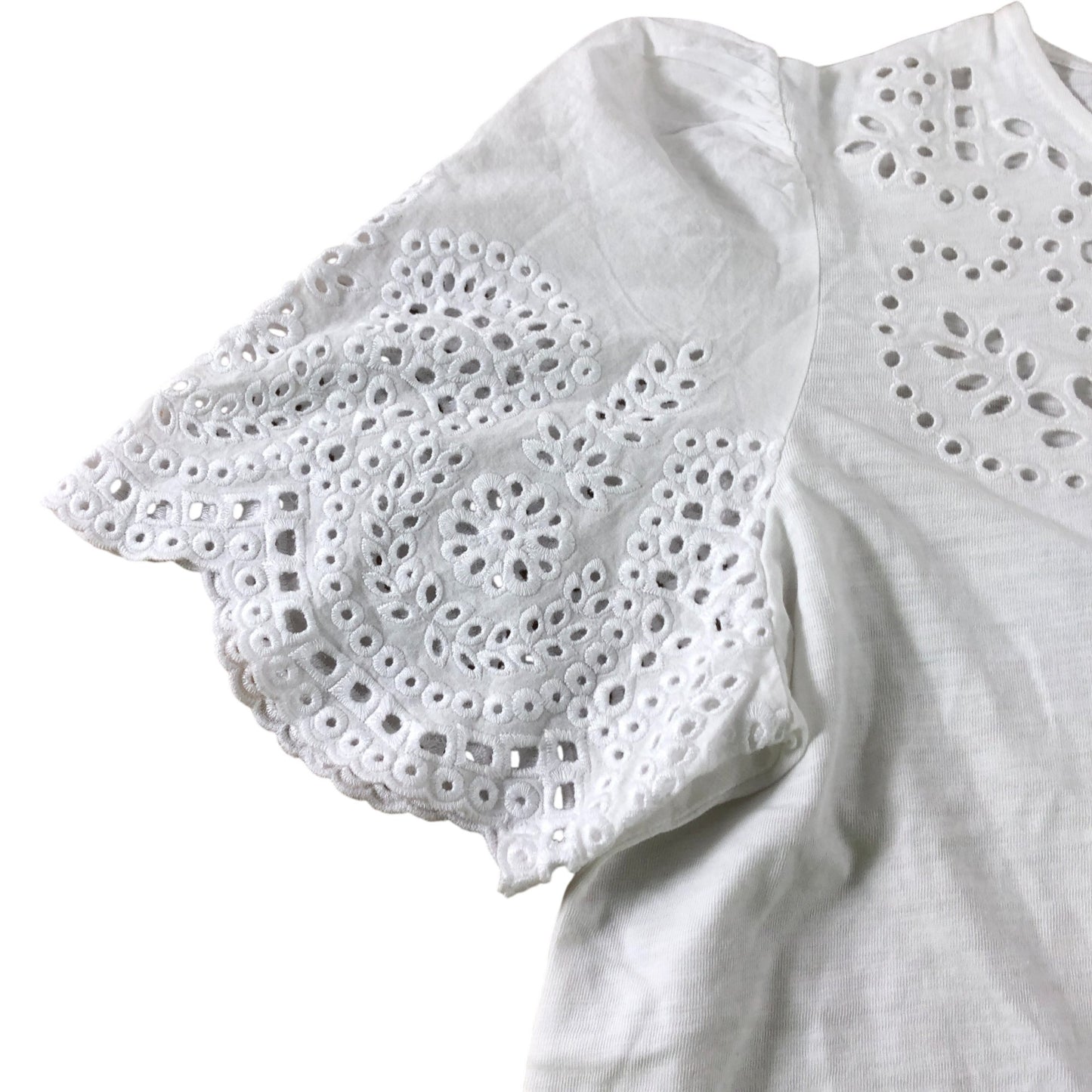 Boden White Short Sleeve Broderie Top - Size 10