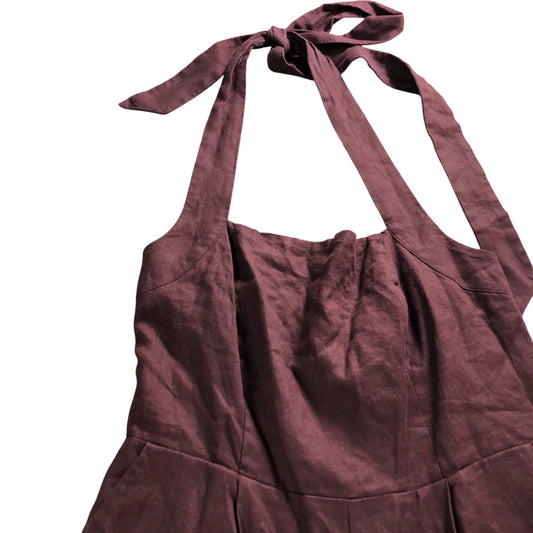 UK14 Women's Brown Linen Blend Jumpsuit