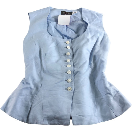 Blue Peplum Blouse UK8 Women's Button Front Sleeveless Top