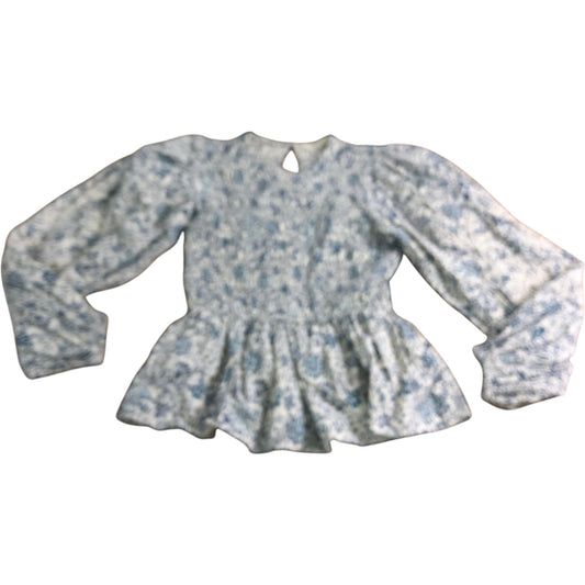 River Island Floral Print Blouse UK8 Women's Long Sleeve Peplum Top Cotton