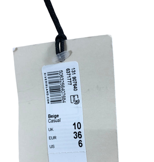 River Island Casual Blouse UK10 Women's Beige Long Sleeve Ruffle Detail Top