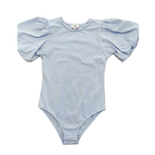 River Island Puff Sleeve Bodysuit 9-10 Years Women's Light Blue Cotton Blend Top