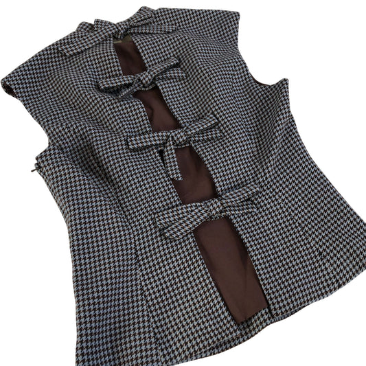 River Island Women's Houndstooth Print Top Brown Lining Casual