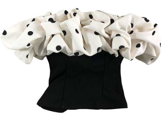 River Island Women's Black Polka Dot Ruffle Top Size S Dressy Casual Blouse