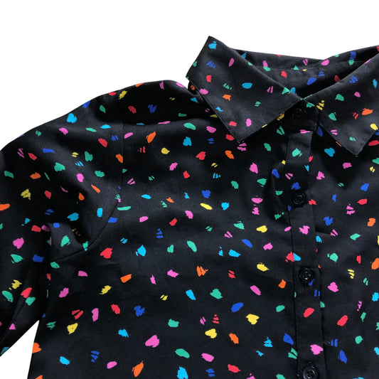 Dancing Leopard Women's Shirt Dress Size 10 Colourful Print Black